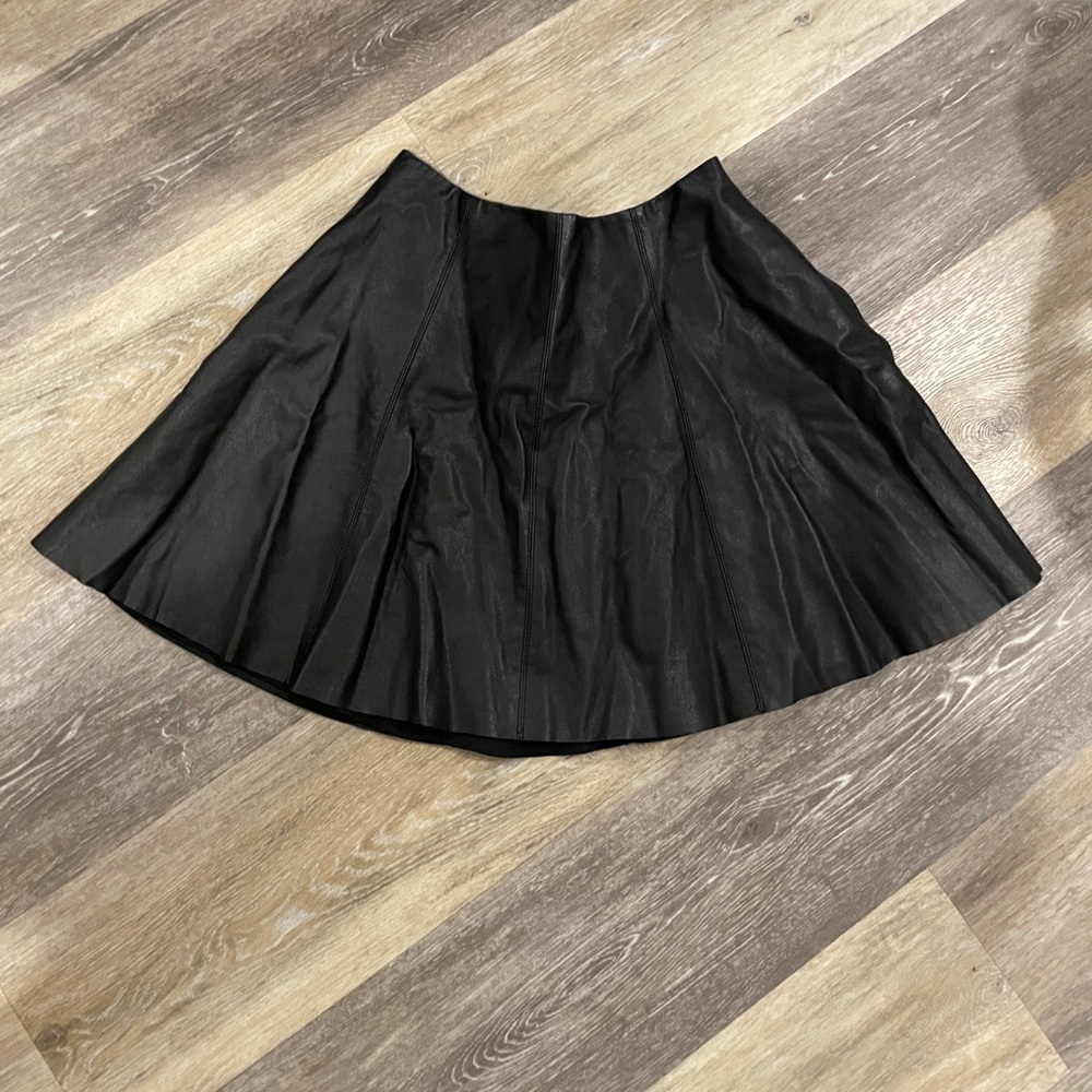 Theory Black A-Line pleated leather black Skirt 4